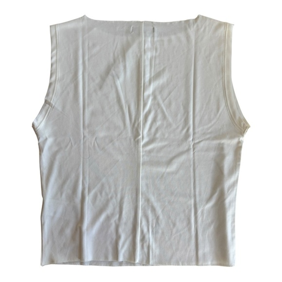 J Crew Ivory Refined Rib Shell Tank Sleeveless Boat Neck Women Sz L Jersey Knit - Picture 3 of 8